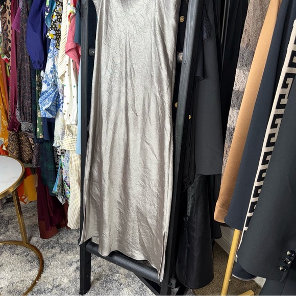 Just Female Rich Dress Paloma Silver Satin Slip Midi - Picture 16 of 17